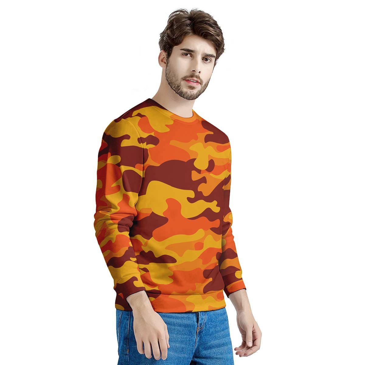 Orange Camo Print Men's Sweatshirt-grizzshop