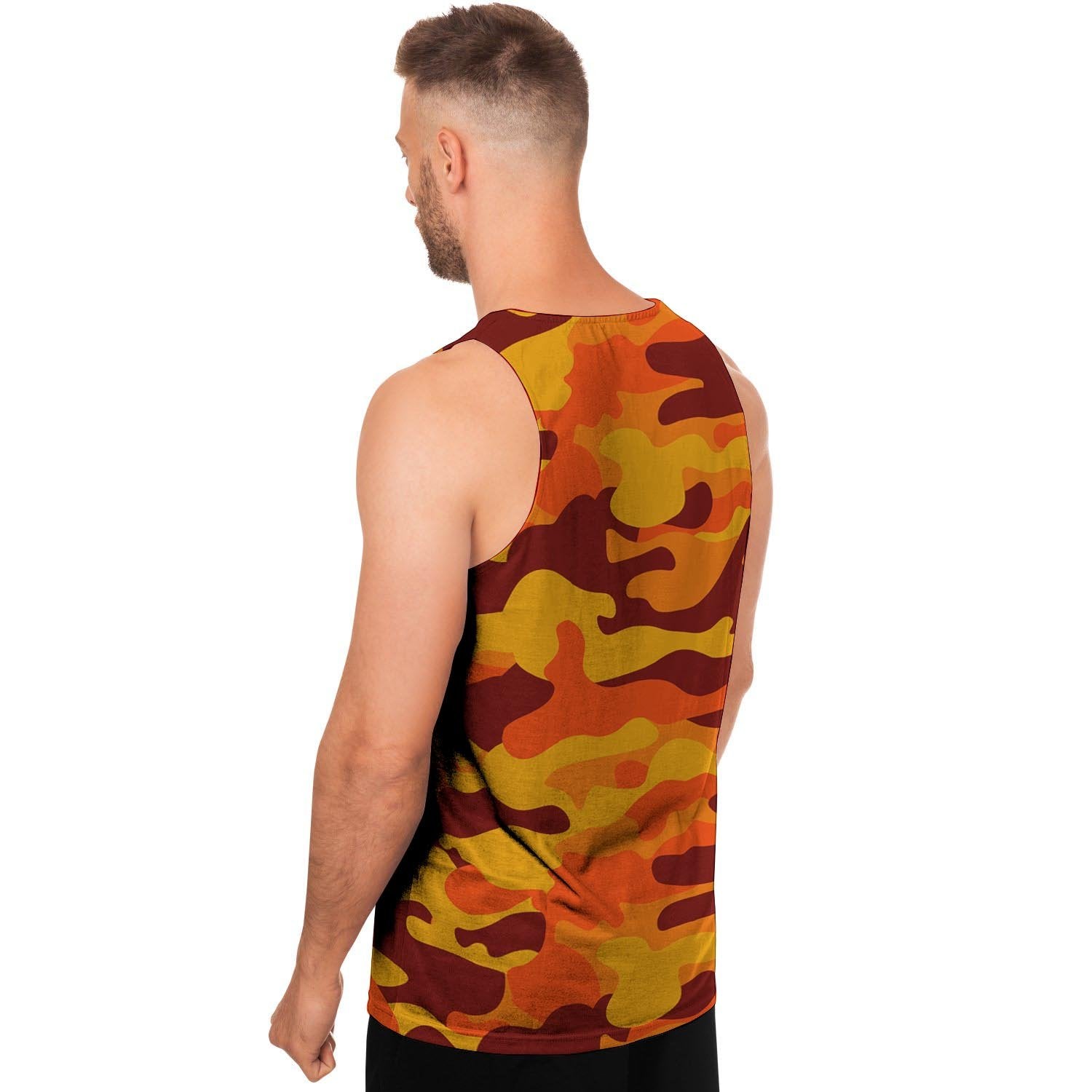 Orange Camo Print Men's Tank Tops-grizzshop