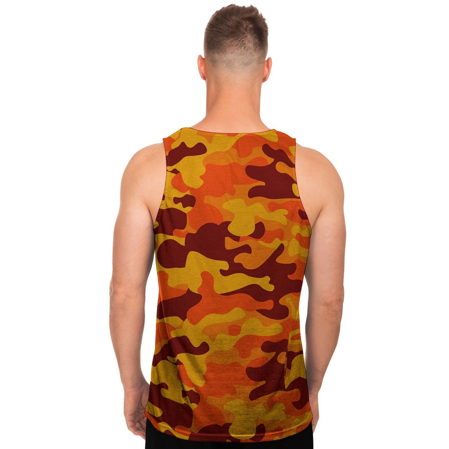 Orange Camo Print Men's Tank Tops-grizzshop