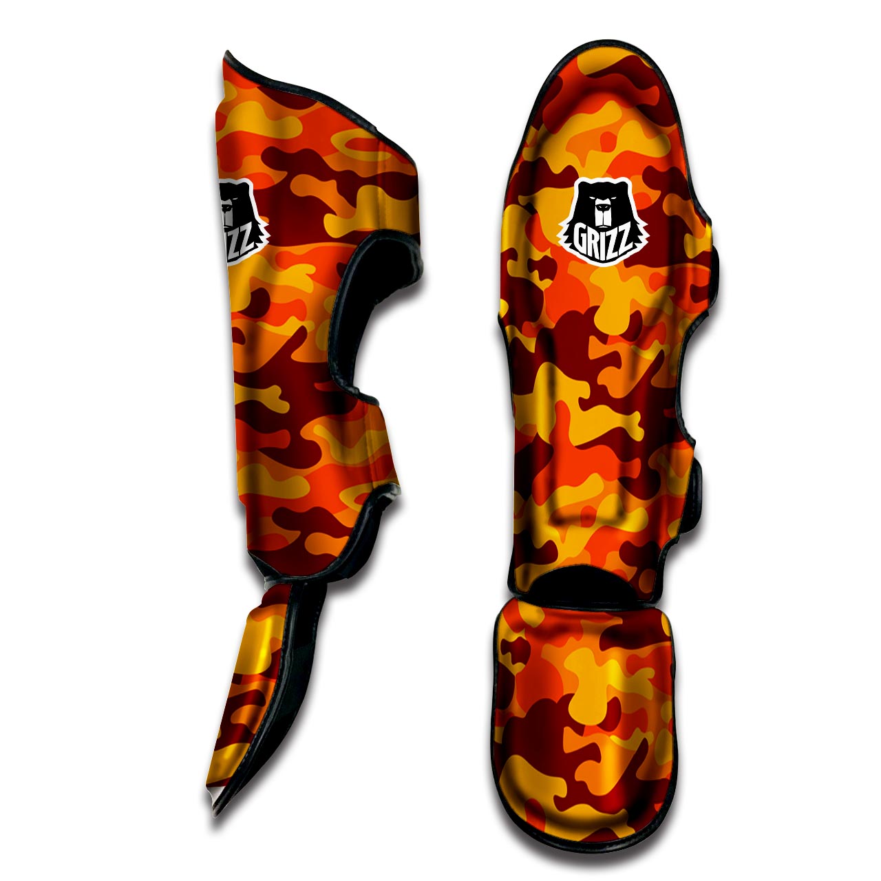 Orange Camo Print Muay Thai Shin Guard-grizzshop