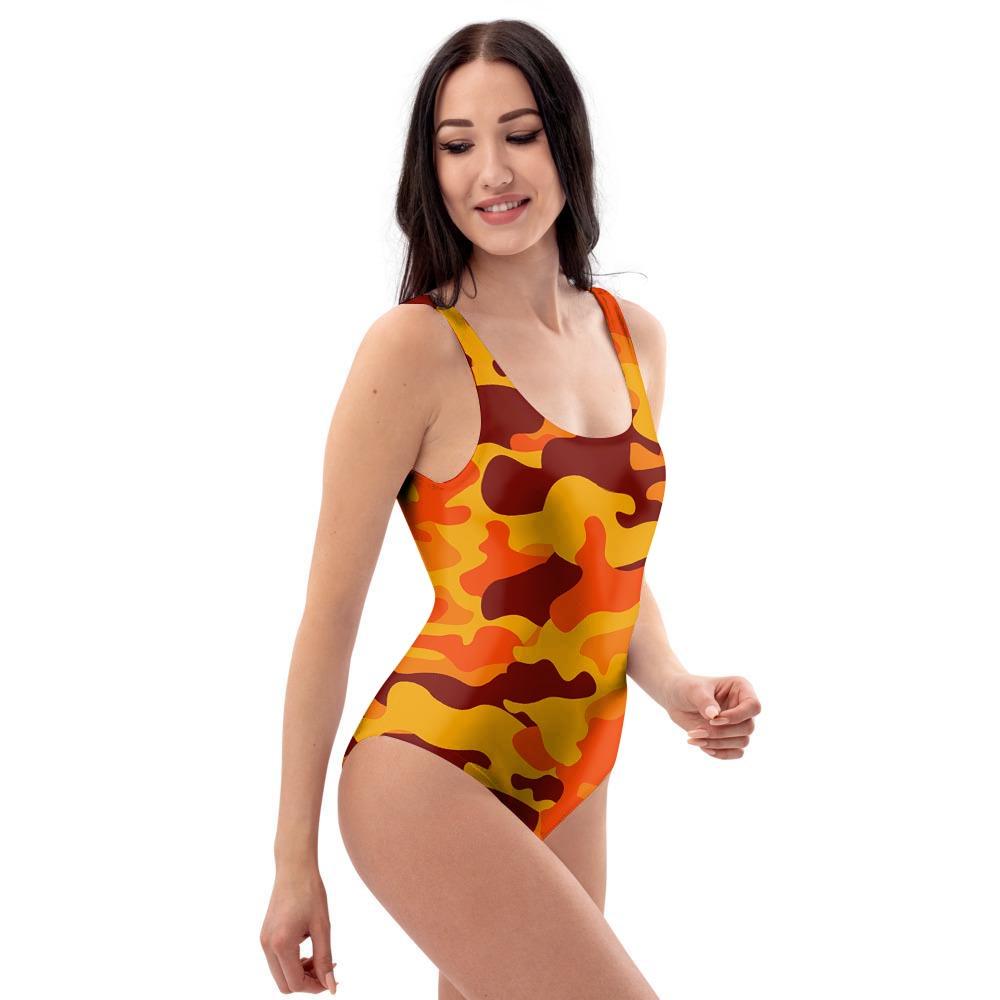 Orange Camo Print One Piece Swimsuite-grizzshop