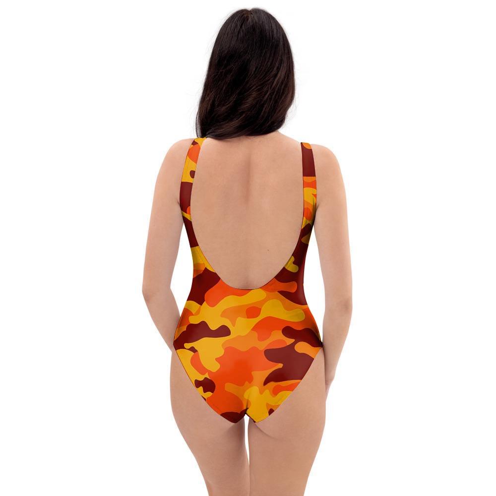 Orange Camo Print One Piece Swimsuite-grizzshop