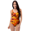 Orange Camo Print One Piece Swimsuite-grizzshop