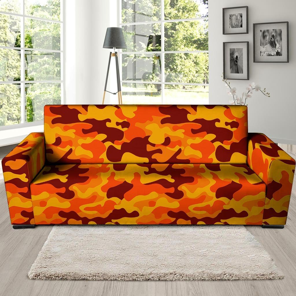 Orange Camo Print Sofa Cover-grizzshop