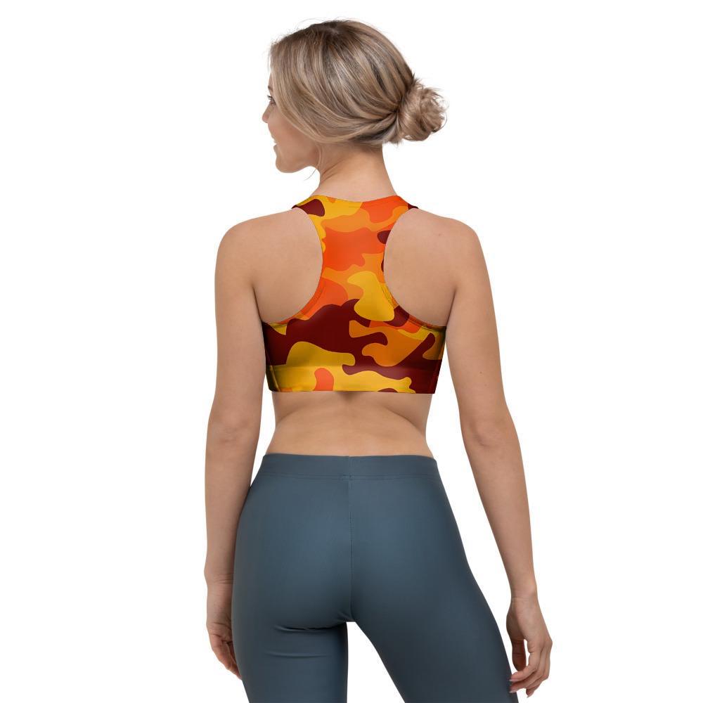 Orange Camo Print Sports Bra-grizzshop