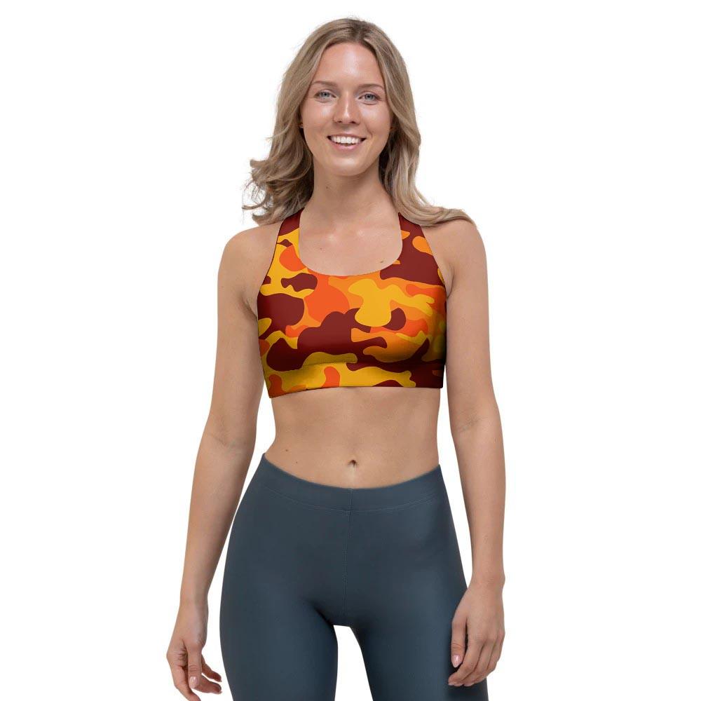 Orange Camo Print Sports Bra-grizzshop