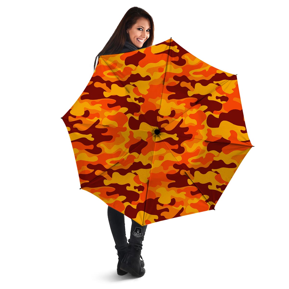 Orange Camo Print Umbrella-grizzshop