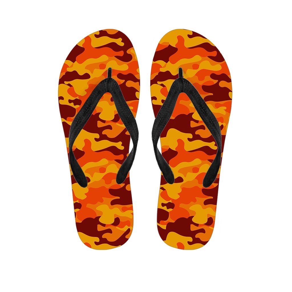Orange Camo Print Women's Flip Flops-grizzshop