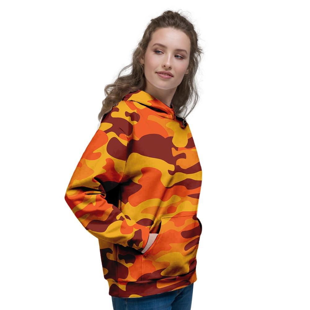 Orange Camo Print Women's Hoodie-grizzshop