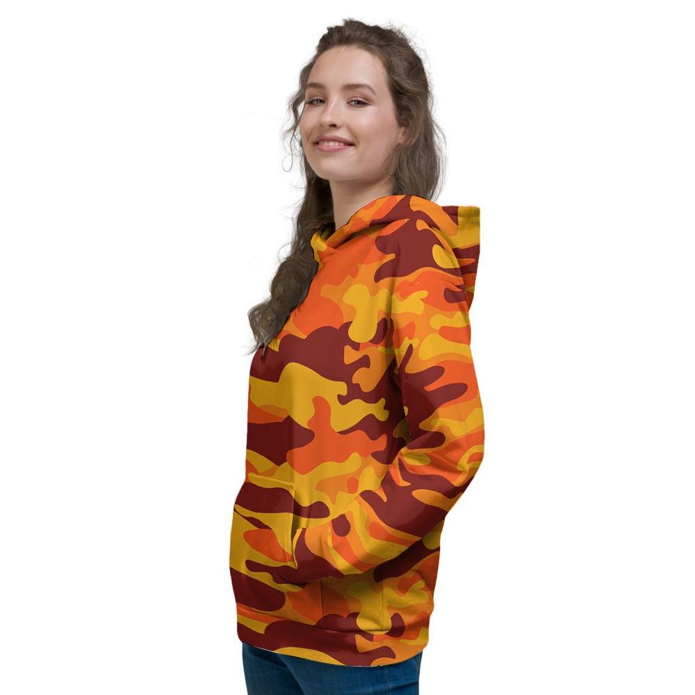 Orange Camo Print Women's Hoodie-grizzshop