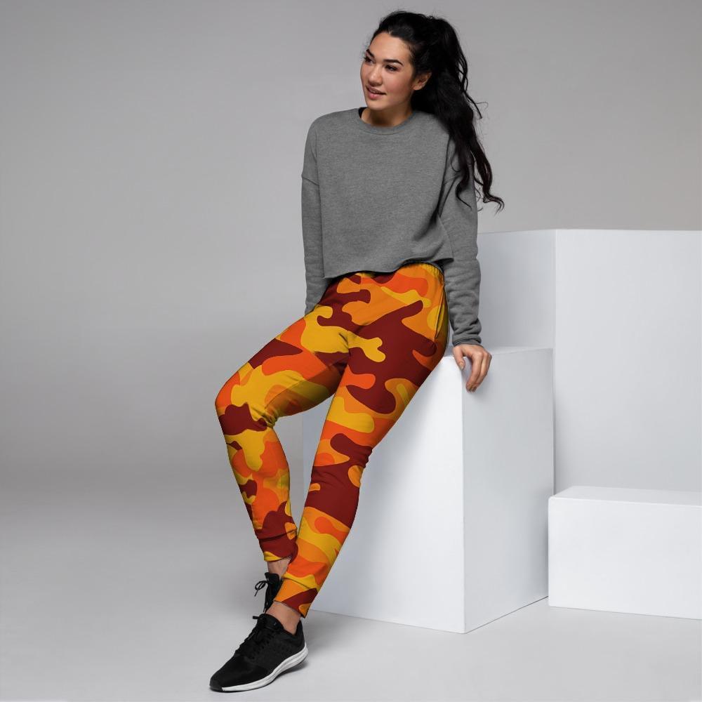 Orange Camo Print Women's Joggers-grizzshop