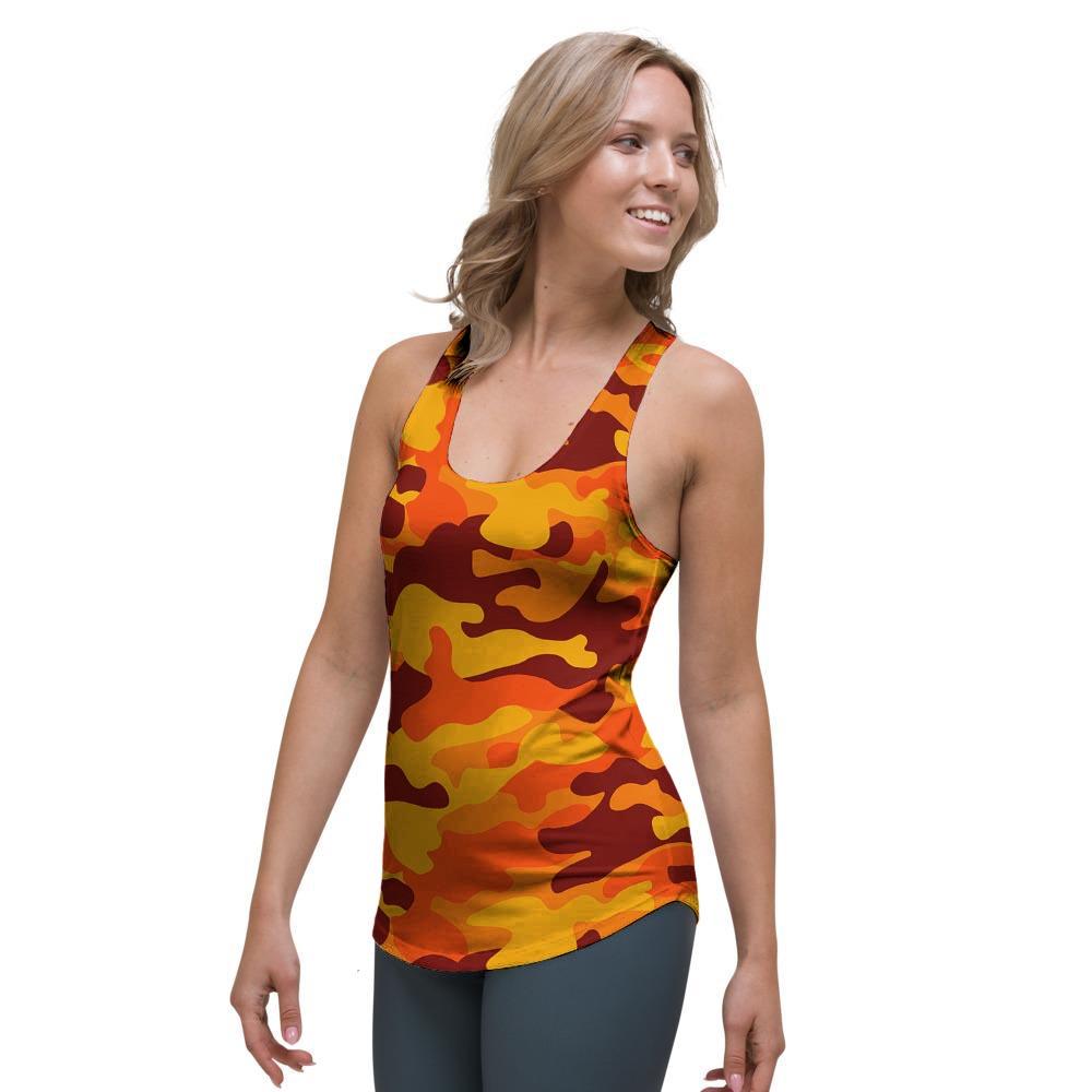 Orange Camo Print Women's Racerback Tank Top-grizzshop