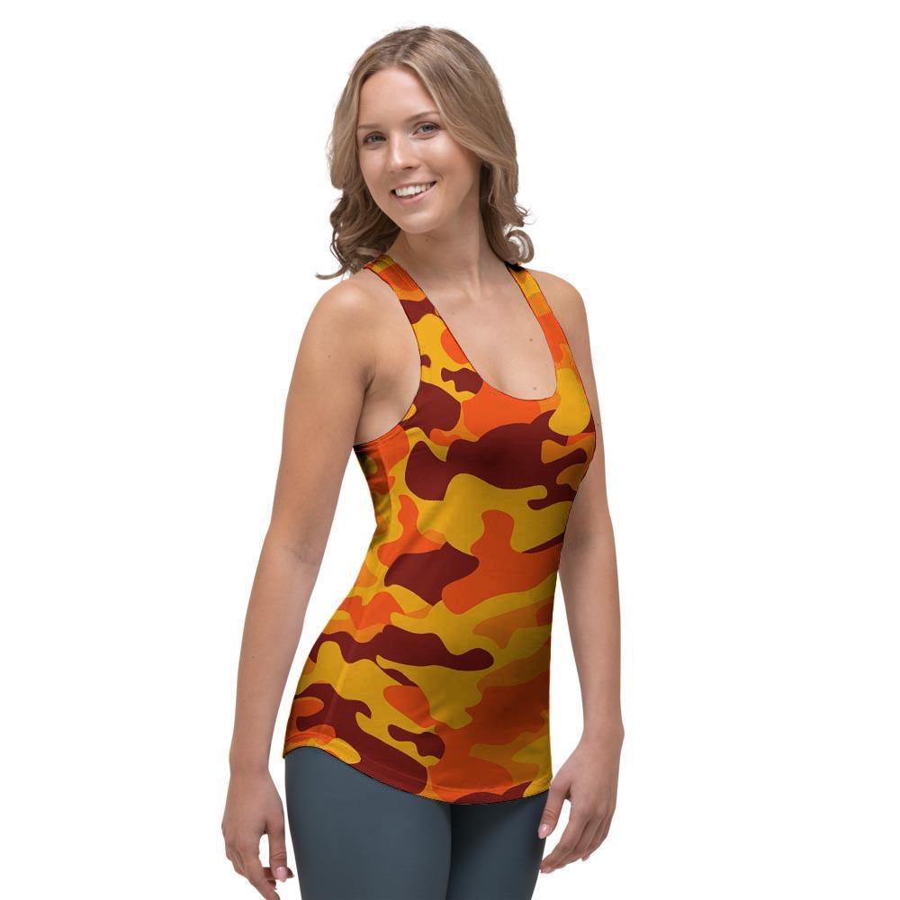 Orange Camo Print Women's Racerback Tank Top-grizzshop