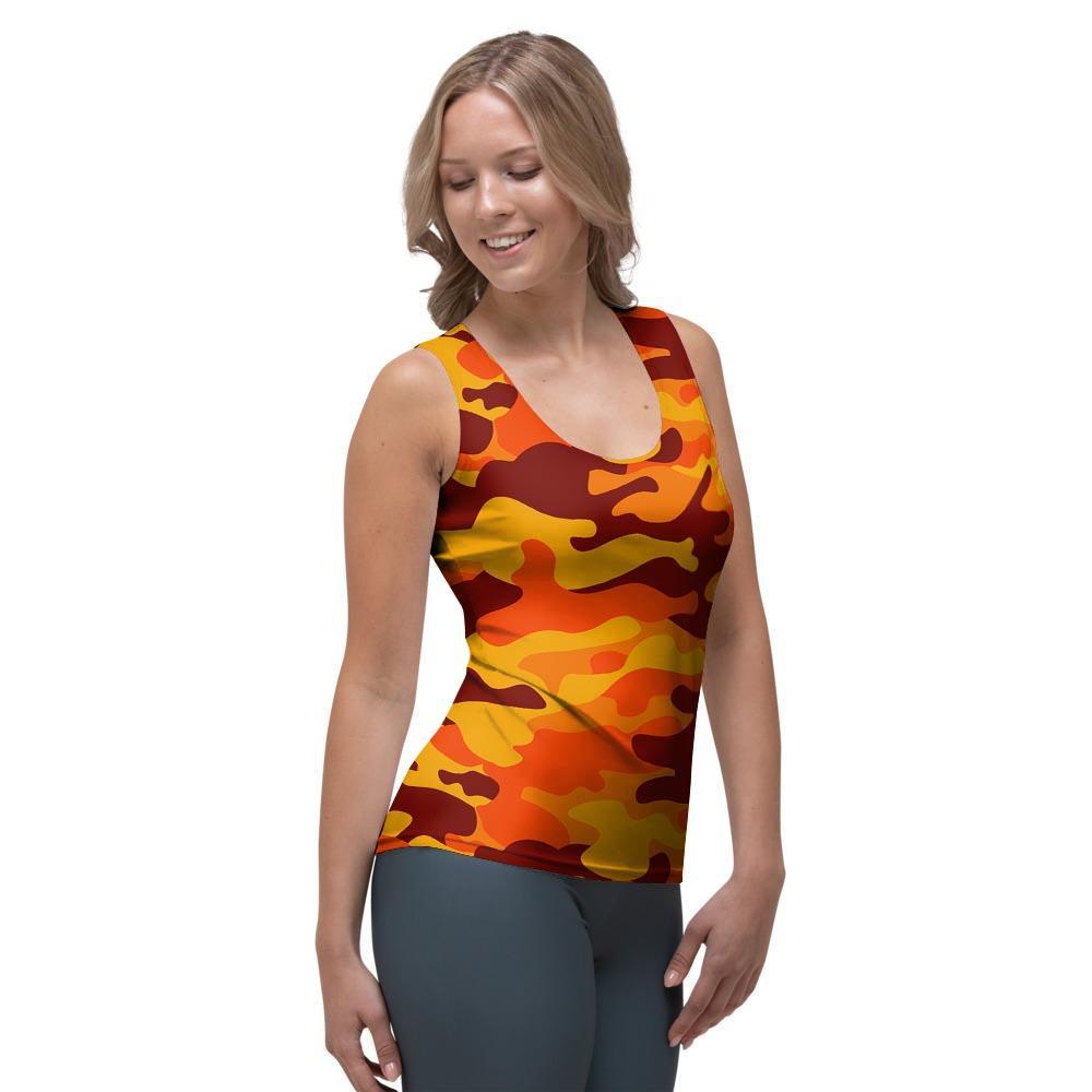 Orange Camo Print Women's Tank Top-grizzshop