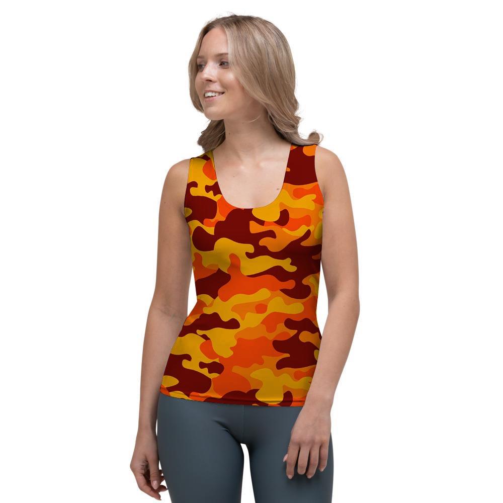 Orange Camo Print Women's Tank Top-grizzshop