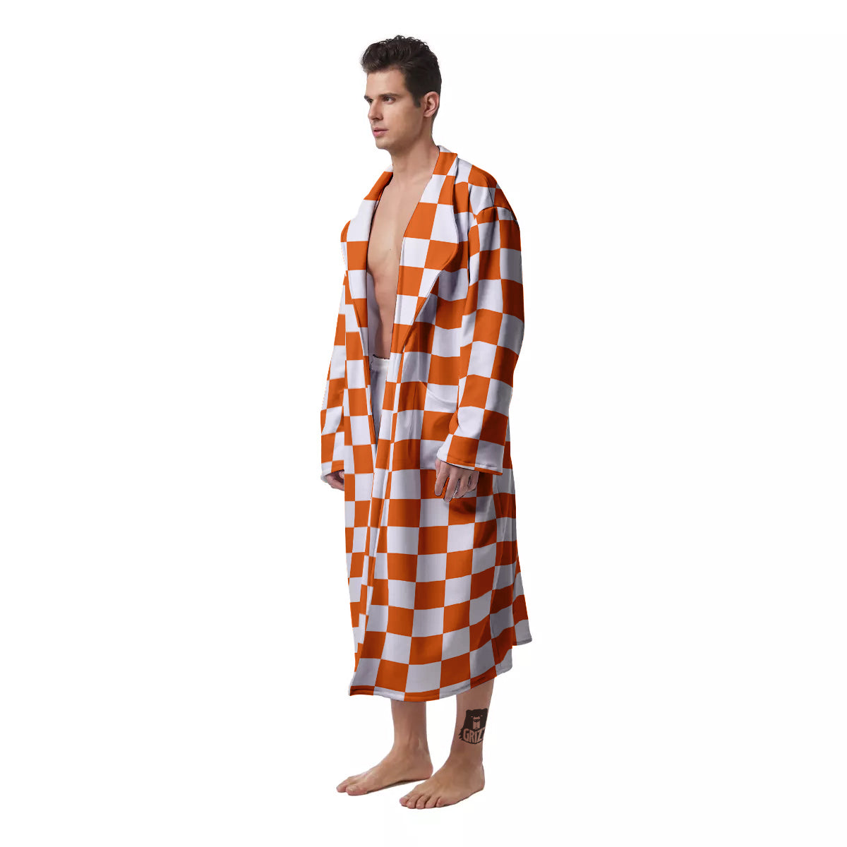 Orange Checkered Flag Print Men's Robe-grizzshop