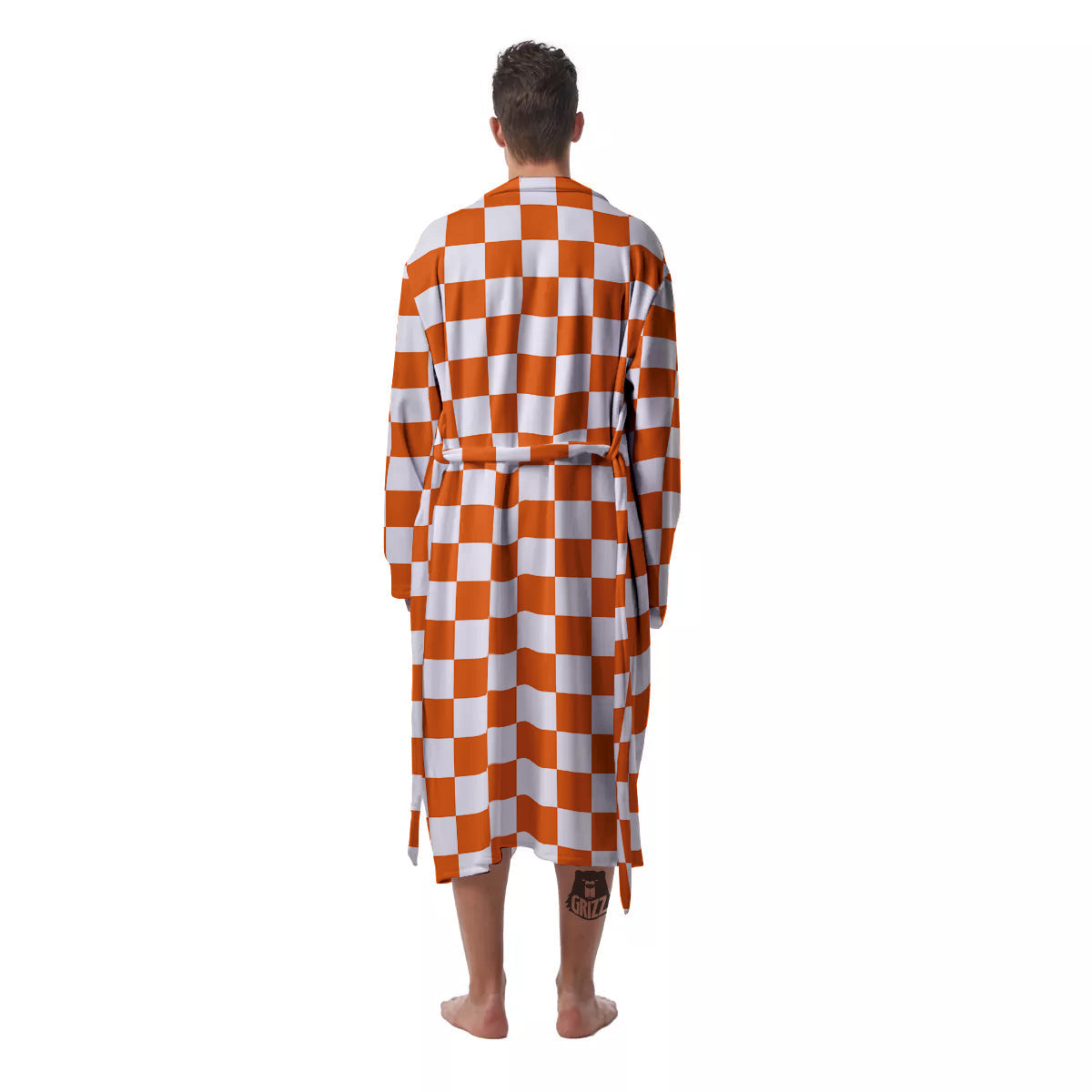 Orange Checkered Flag Print Men's Robe-grizzshop