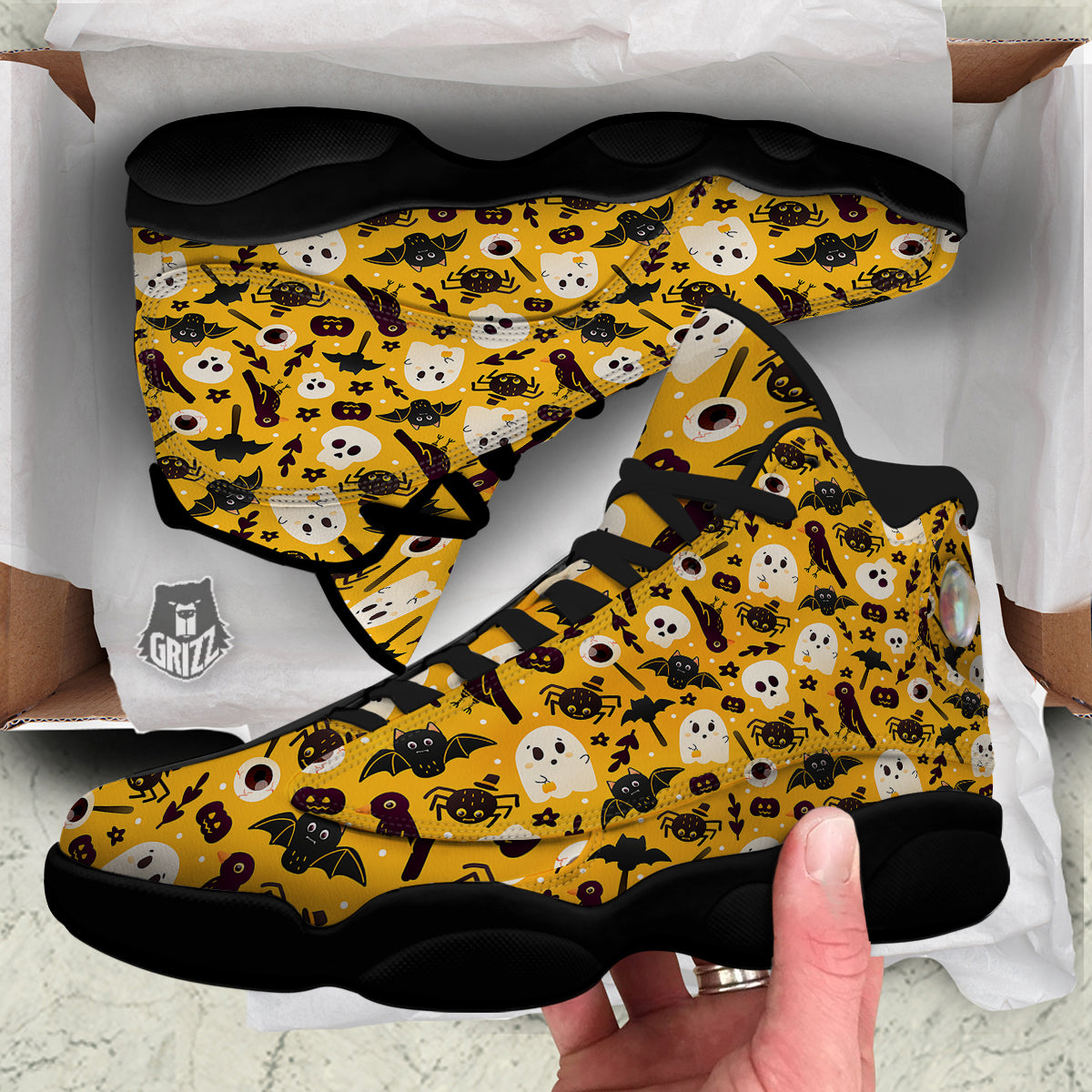 Orange Color Halloween Cute Print Pattern Black Basketball Shoes-grizzshop