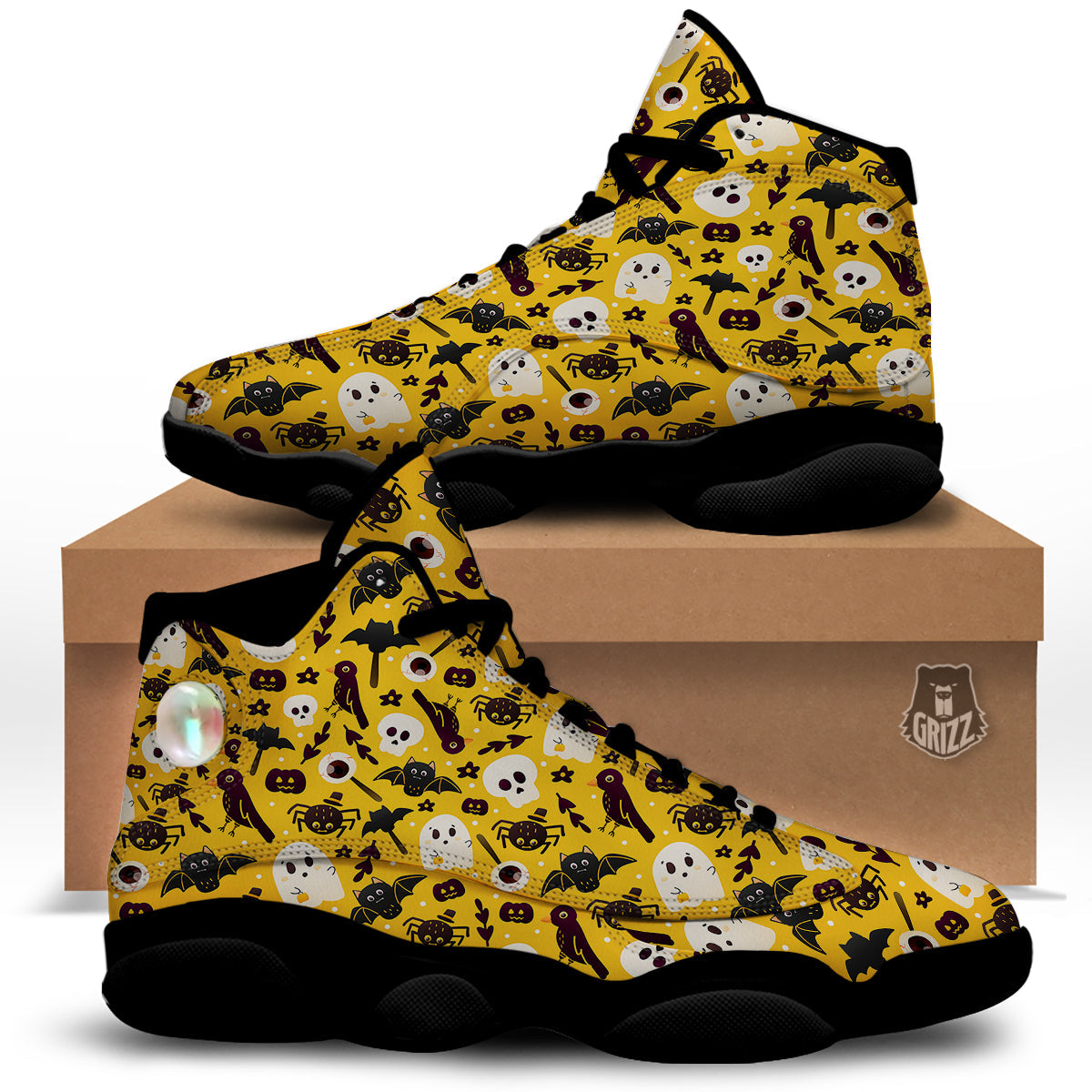Orange Color Halloween Cute Print Pattern Black Basketball Shoes-grizzshop