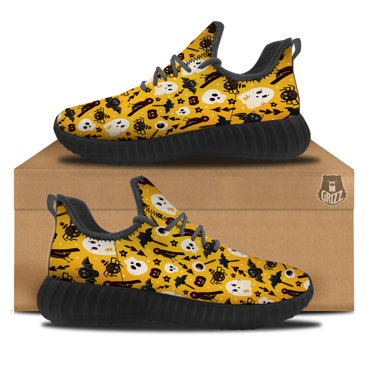 Orange Color Halloween Cute Print Pattern Black Walking Shoes-grizzshop