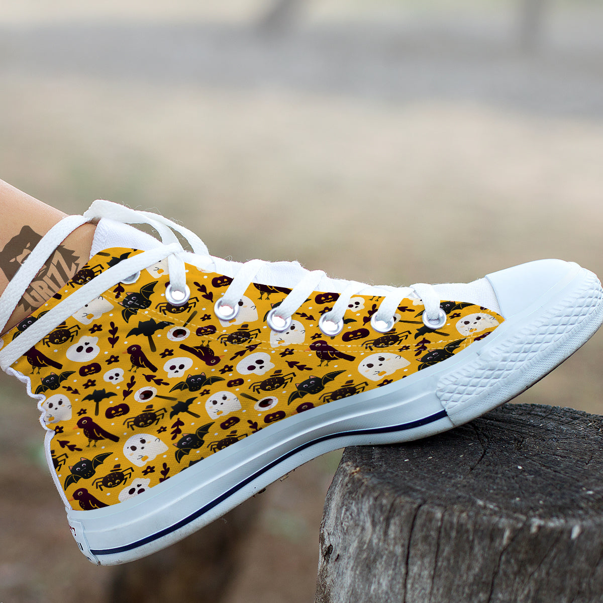 Orange Color Halloween Cute Print Pattern White High Top Shoes-grizzshop