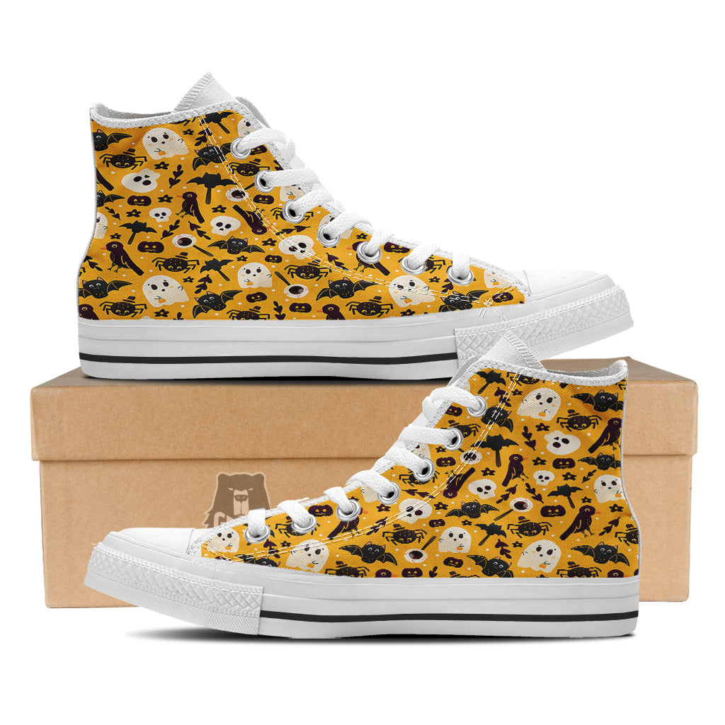 Orange Color Halloween Cute Print Pattern White High Top Shoes-grizzshop
