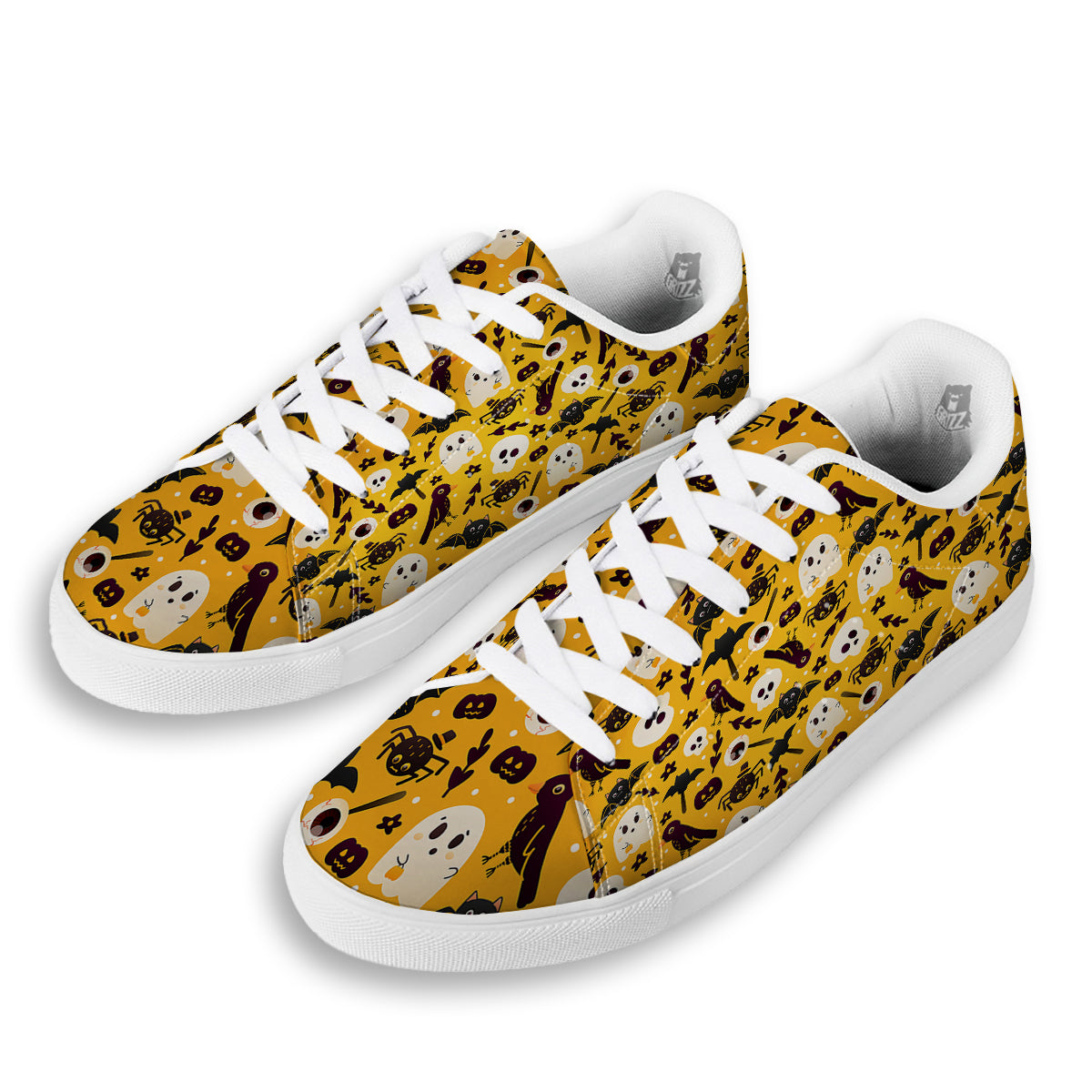 Orange Color Halloween Cute Print Pattern White Low Top Sneakers-grizzshop