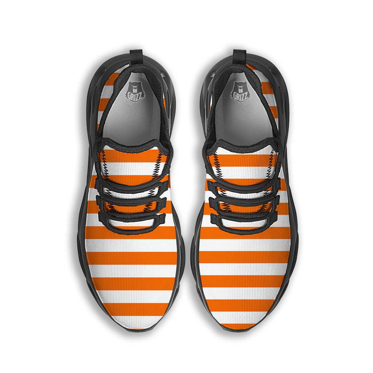 Orange Color Striped Print Black Running Shoes-grizzshop