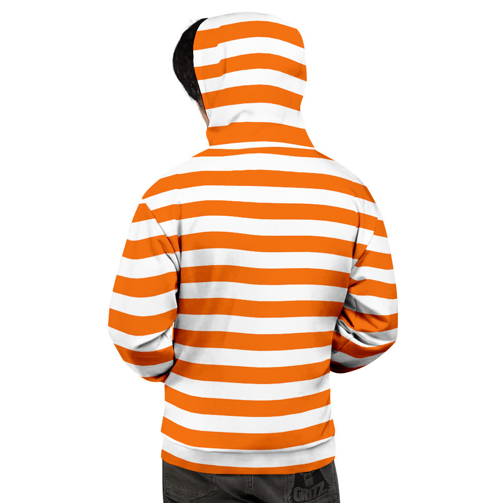 Orange Color Striped Print Men's Hoodie-grizzshop