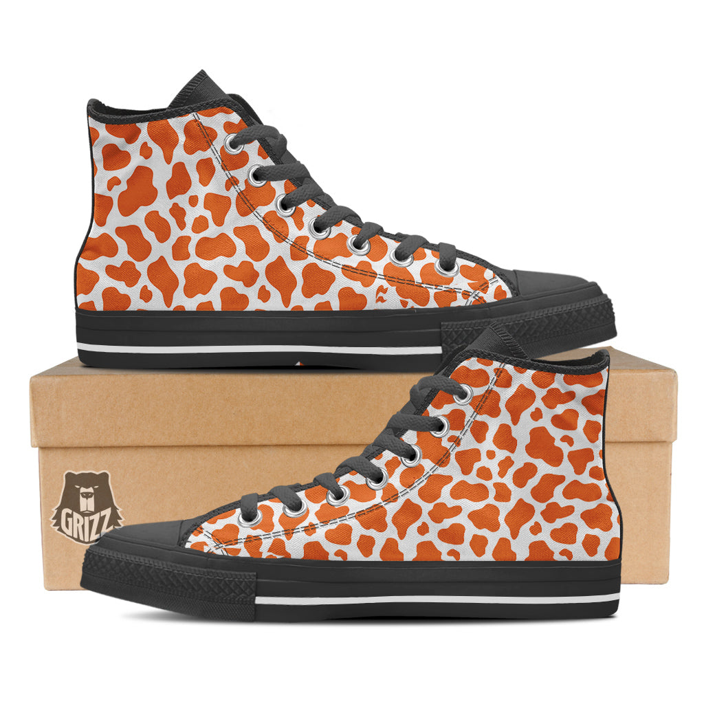 Orange Cow Print Pattern Black High Top Shoes-grizzshop