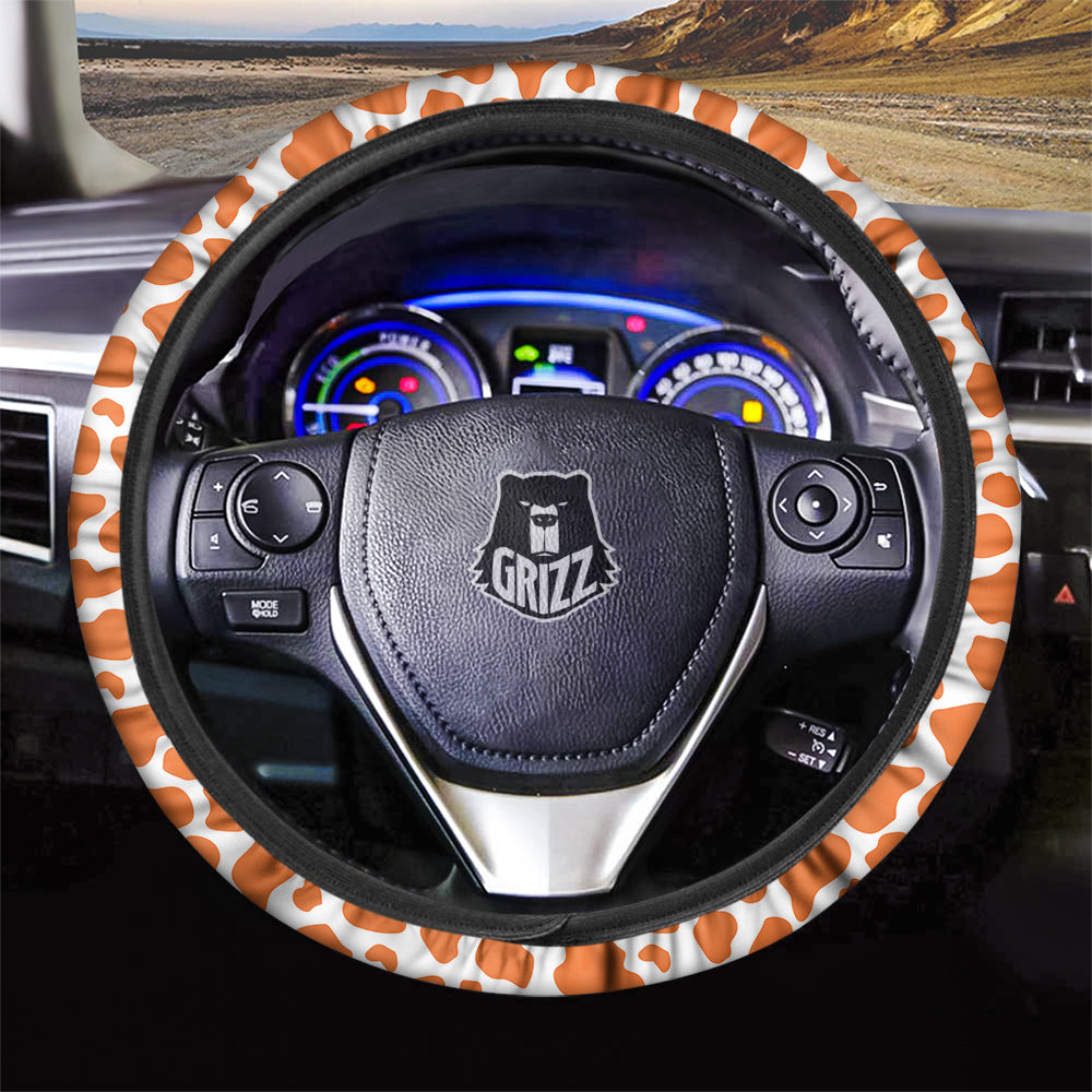 Orange Cow Print Pattern Car Steering Wheel Cover-grizzshop
