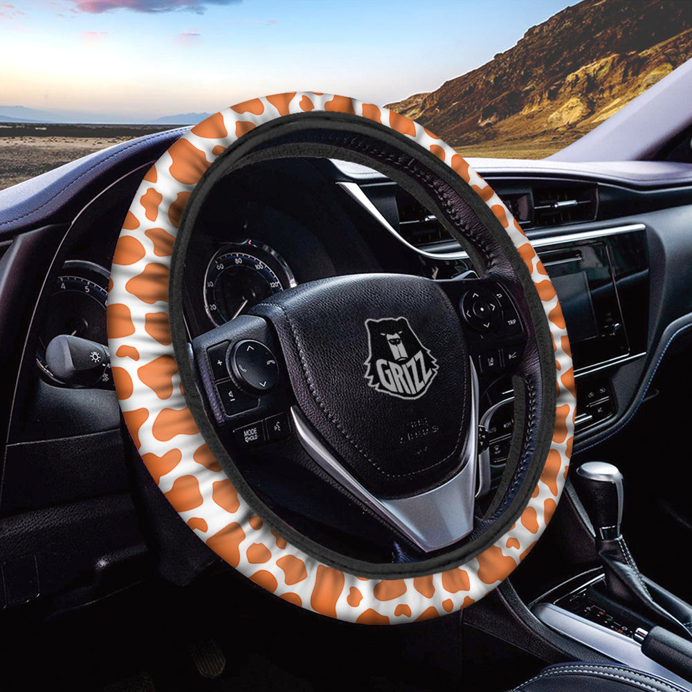 Orange Cow Print Pattern Car Steering Wheel Cover-grizzshop