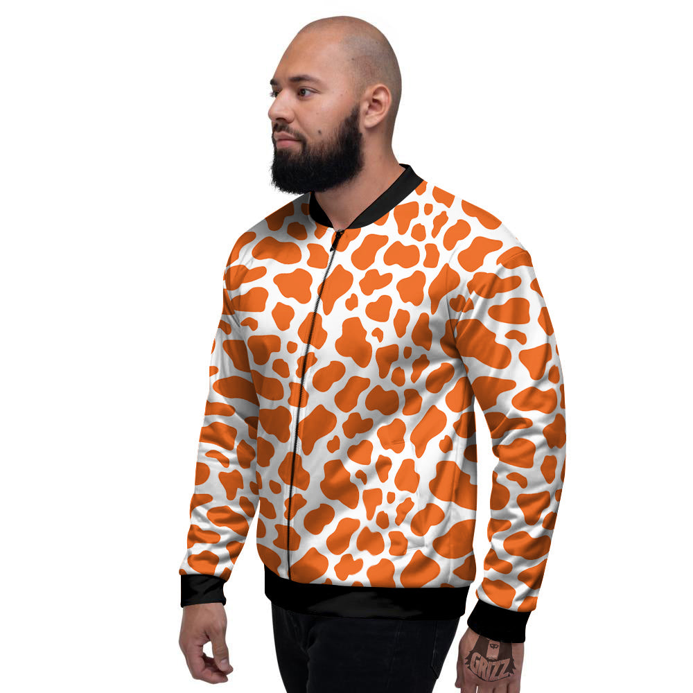 Orange Cow Print Pattern Men's Bomber Jacket-grizzshop