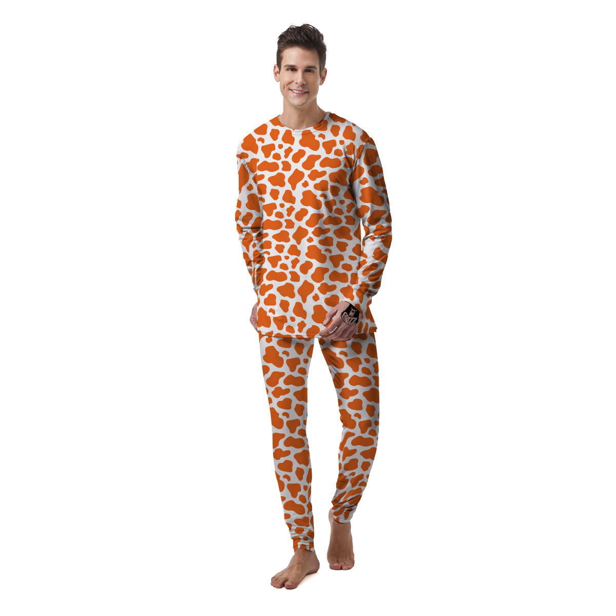 Orange Cow Print Pattern Men's Pajamas-grizzshop