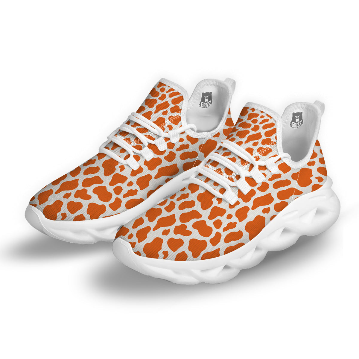 Orange Cow Print Pattern White Running Shoes-grizzshop