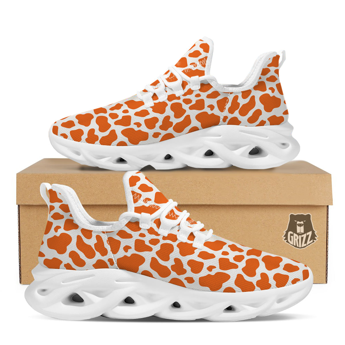Orange Cow Print Pattern White Running Shoes-grizzshop