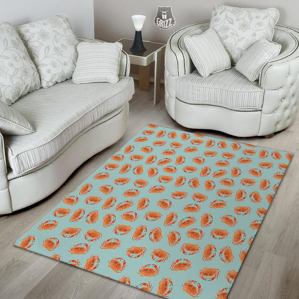 Orange Crab Print Pattern Floor Mat-grizzshop