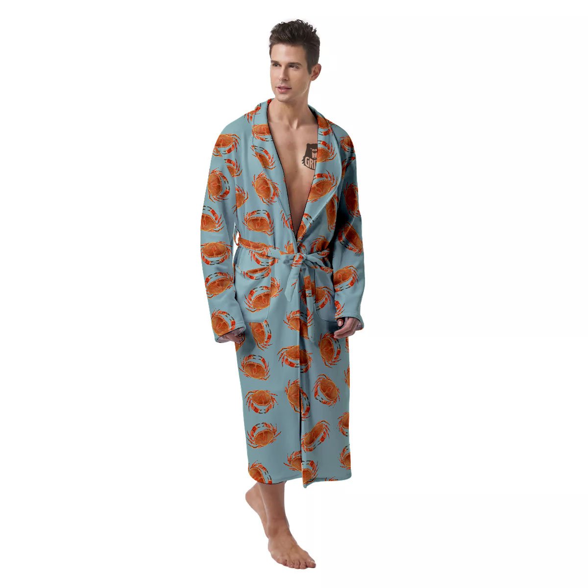 Orange Crab Print Pattern Men's Robe-grizzshop