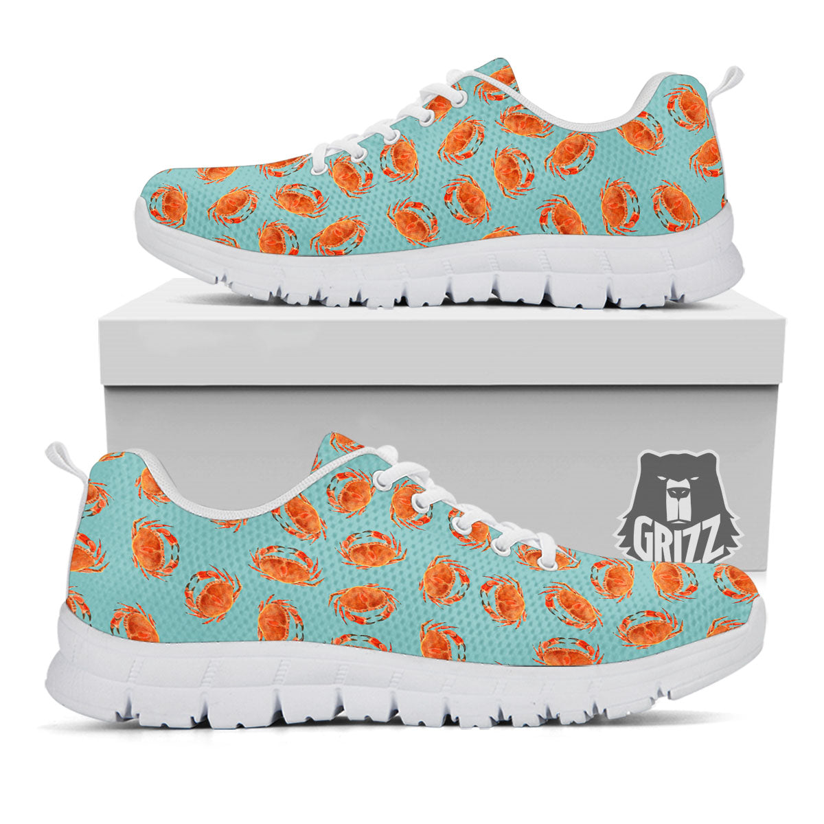 Orange Crab Print Pattern White Sneaker-grizzshop
