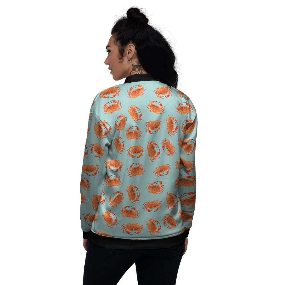 Orange Crab Print Pattern Women's Bomber Jacket-grizzshop