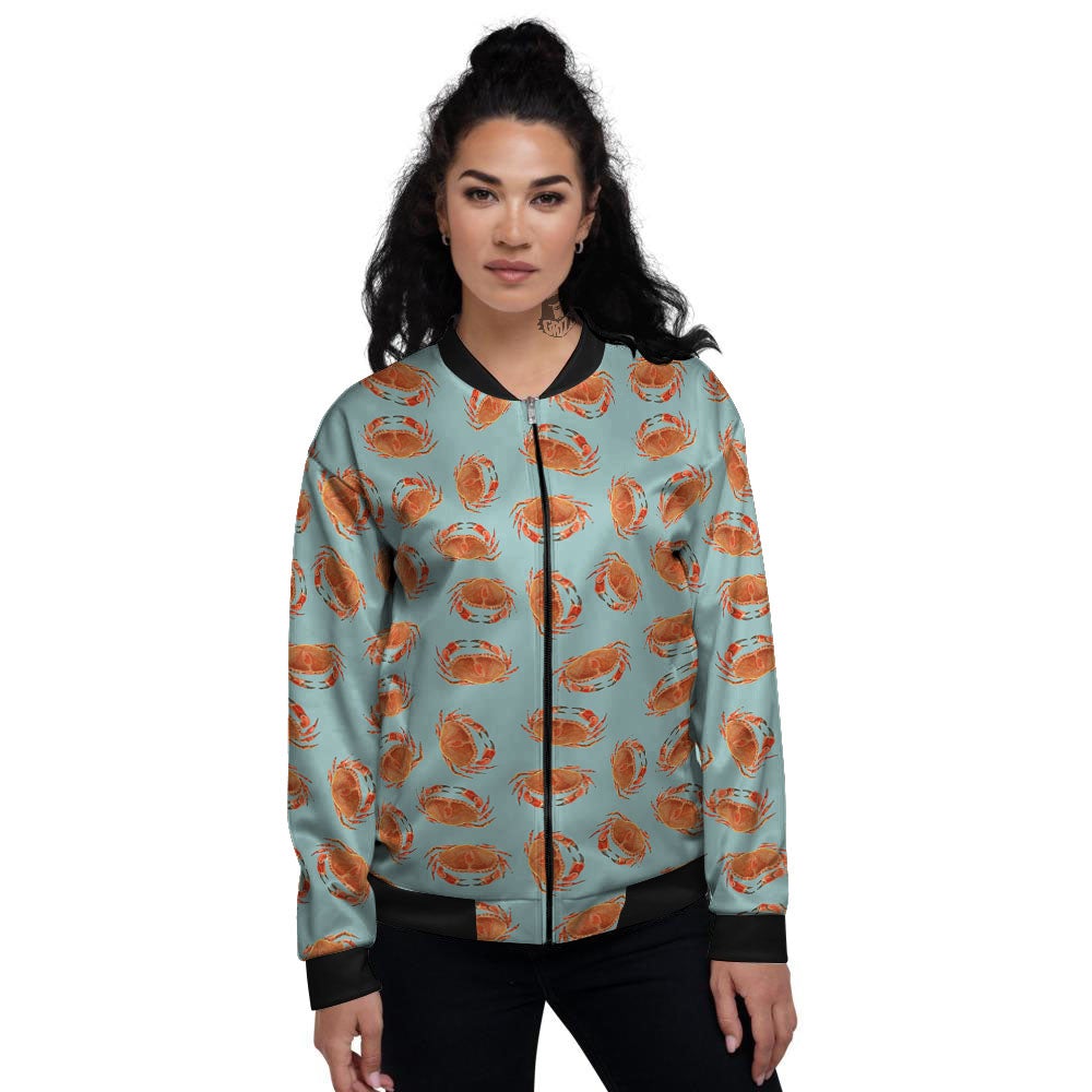 Orange Crab Print Pattern Women's Bomber Jacket-grizzshop