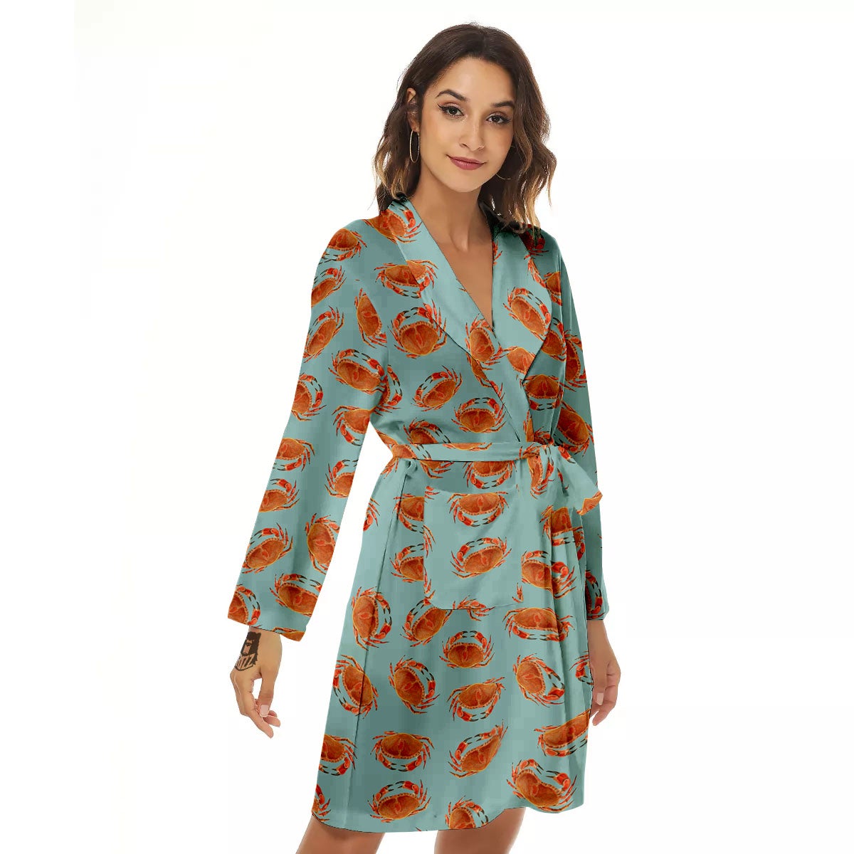 Orange Crab Print Pattern Women's Robe-grizzshop