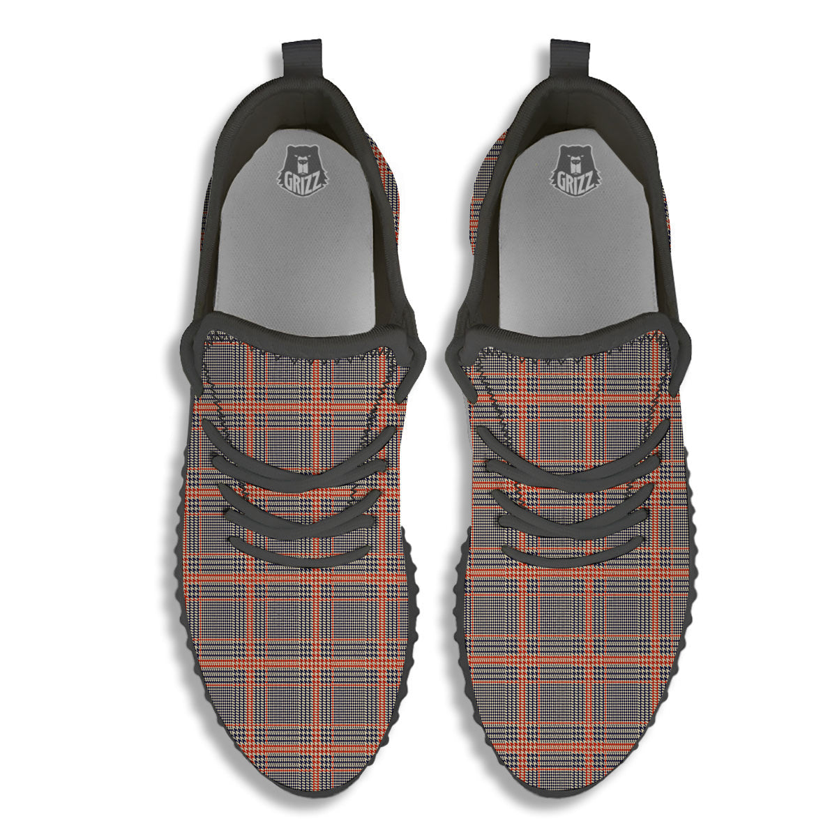 Orange Glen And Blue Beige Plaid Print Black Walking Shoes-grizzshop