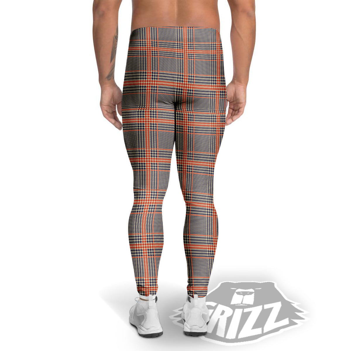Orange Glen And Blue Beige Plaid Print Men's Leggings-grizzshop