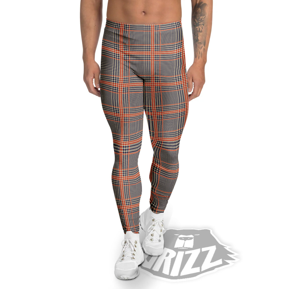 Orange Glen And Blue Beige Plaid Print Men's Leggings-grizzshop