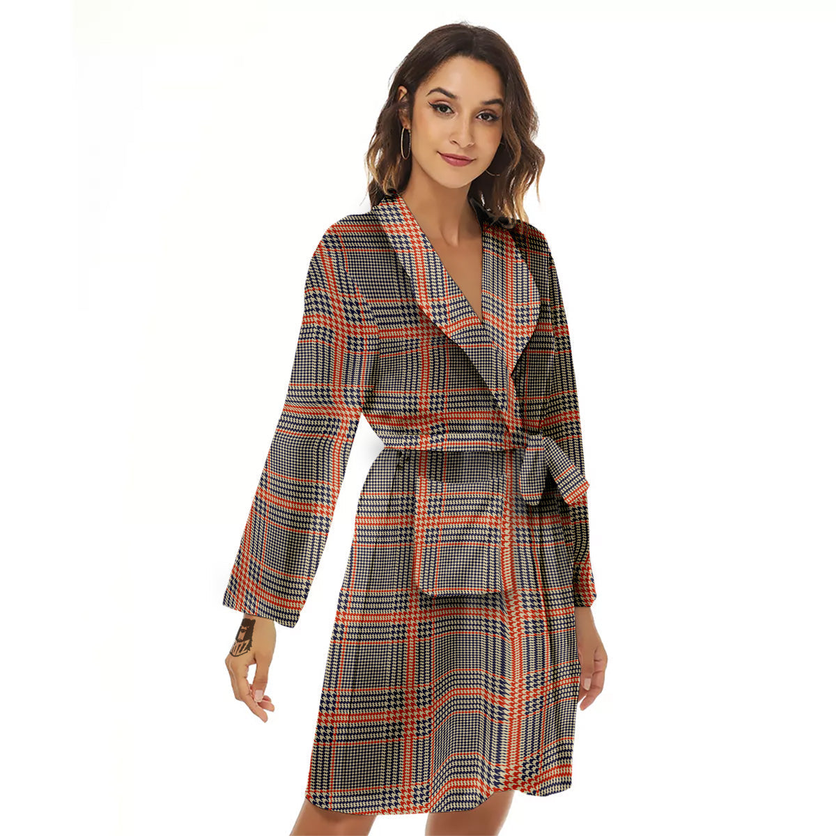 Orange Glen And Blue Beige Plaid Print Women's Robe-grizzshop
