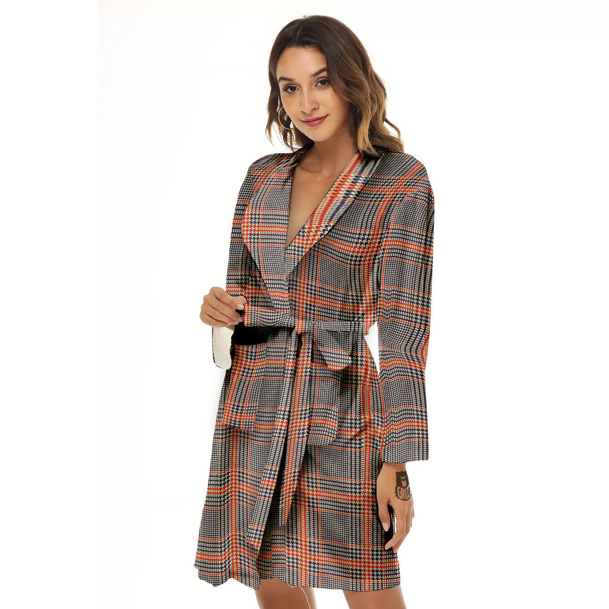 Orange Glen And Blue Beige Plaid Print Women's Robe-grizzshop
