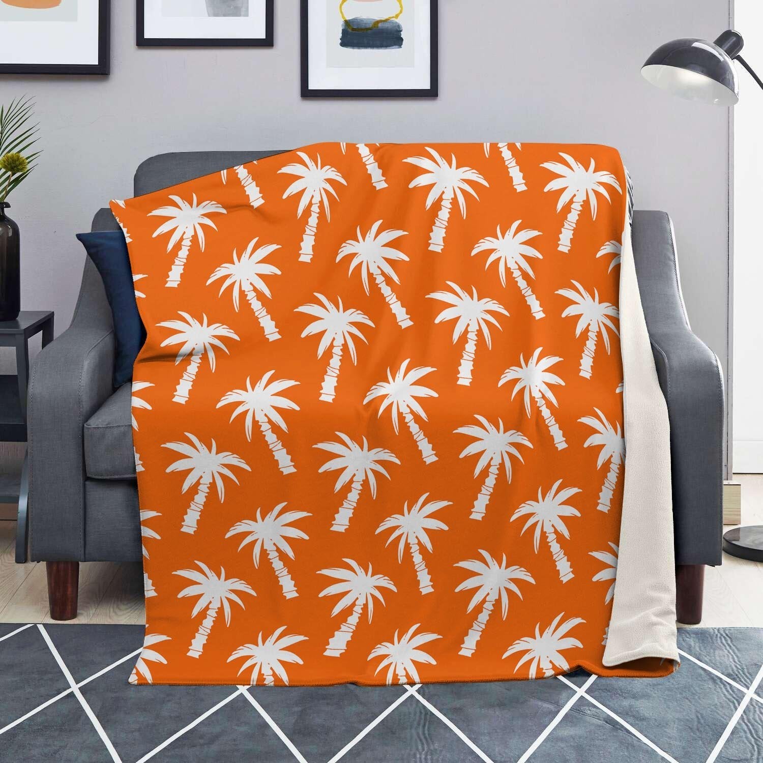 Orange Hawaiian Palm Tree Print Blanket-grizzshop