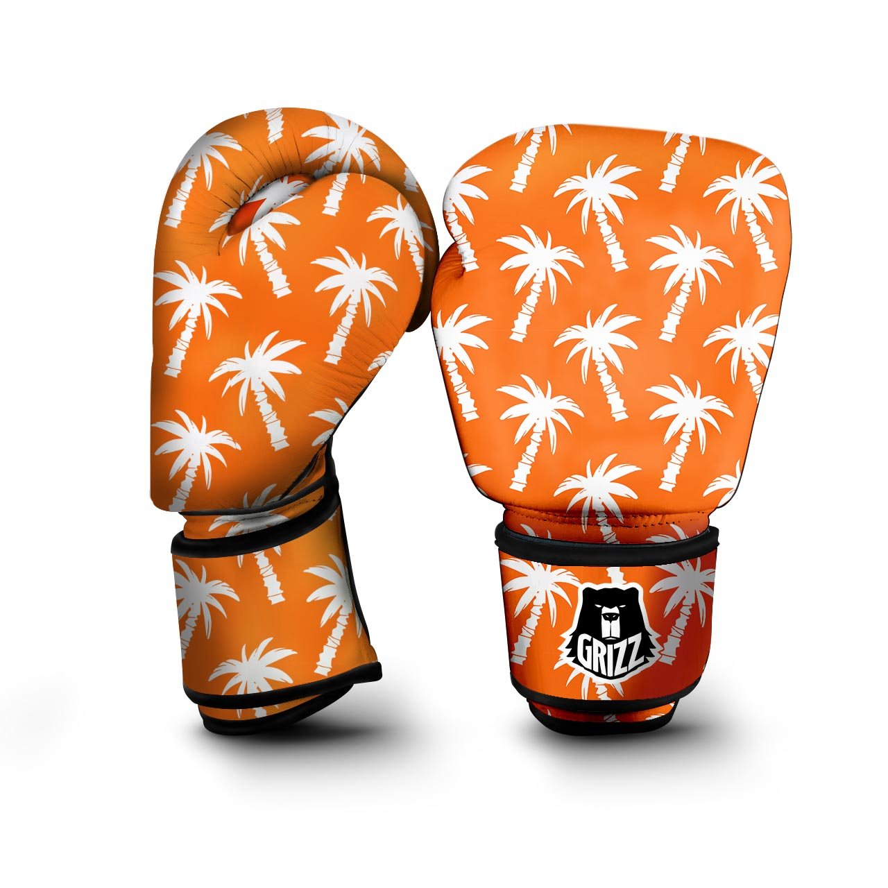 Orange Hawaiian Palm Tree Print Boxing Gloves-grizzshop