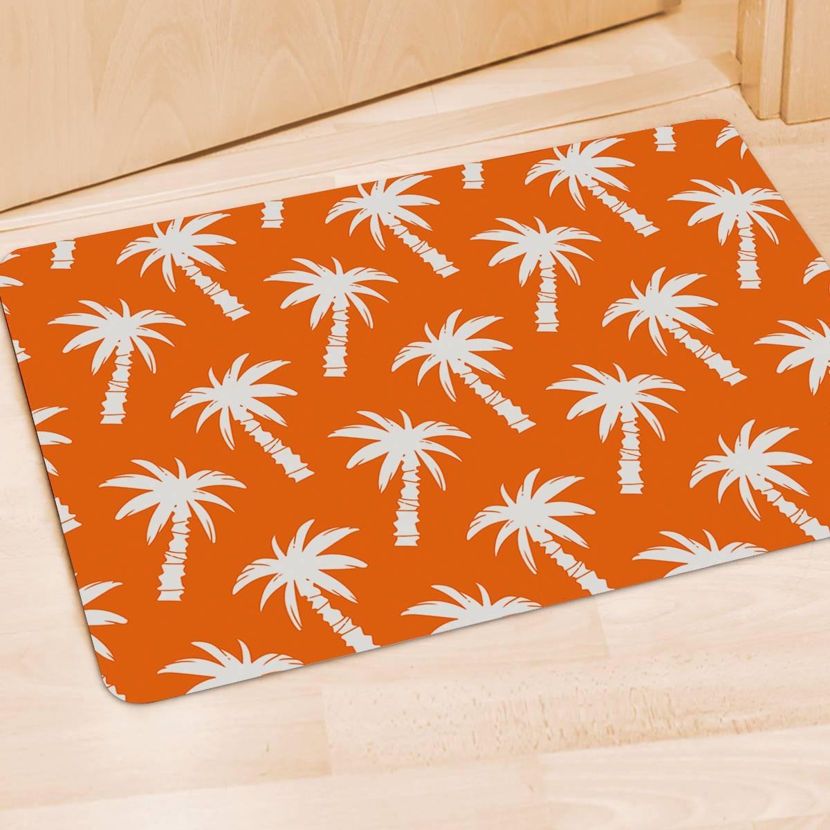 Orange Hawaiian Palm Tree Print Door Mat-grizzshop
